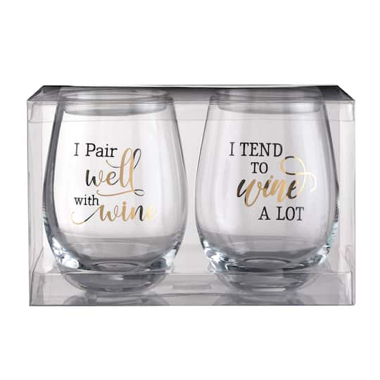 Clear 4.75 Lillian Rose Wine Glass Set with Fun Sayings 